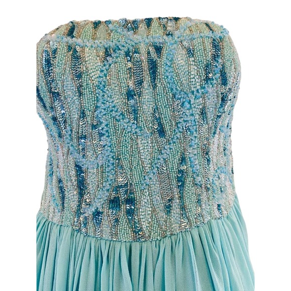 Aidan Mattox embellished aqua strapless poly maxi dress 4 - Picture 2 of 7